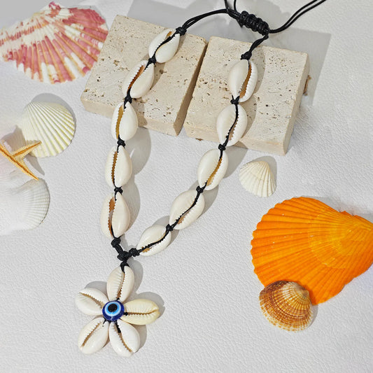Europe US Fashion Bold Necklace Devil Eye Shell Pendant Adjustable Summer Beach Vacation Jewelry for Women