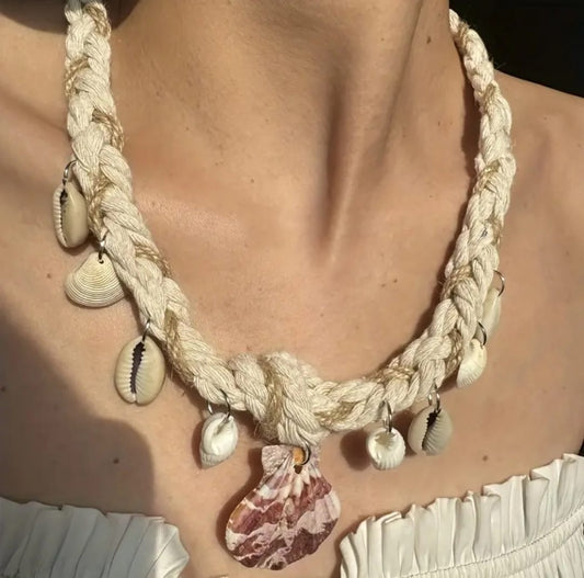Summer Trend Shell Pendant Braided Rope Necklace Bohemian Clavicle Chain for Women Girl Charm Neck Chain HUANZHI 2025 NEW INS