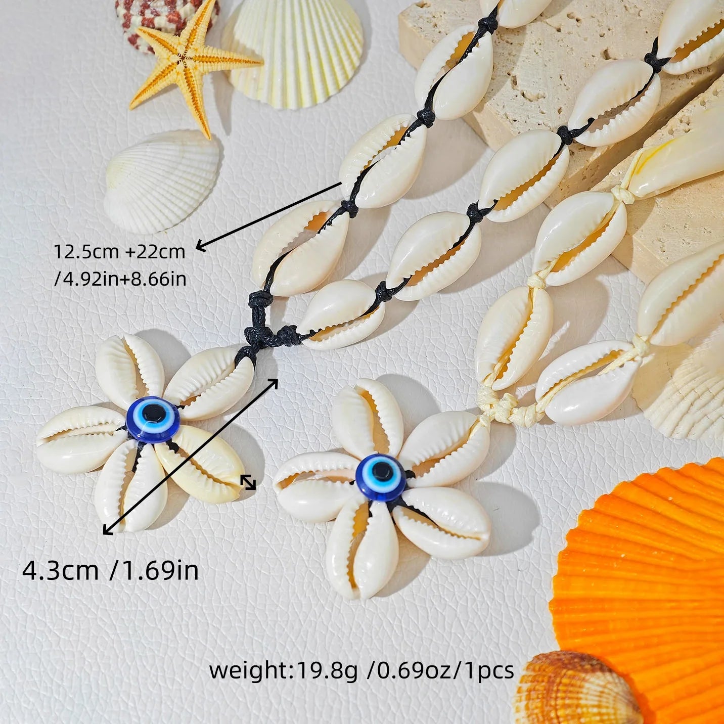 Europe US Fashion Bold Necklace Devil Eye Shell Pendant Adjustable Summer Beach Vacation Jewelry for Women